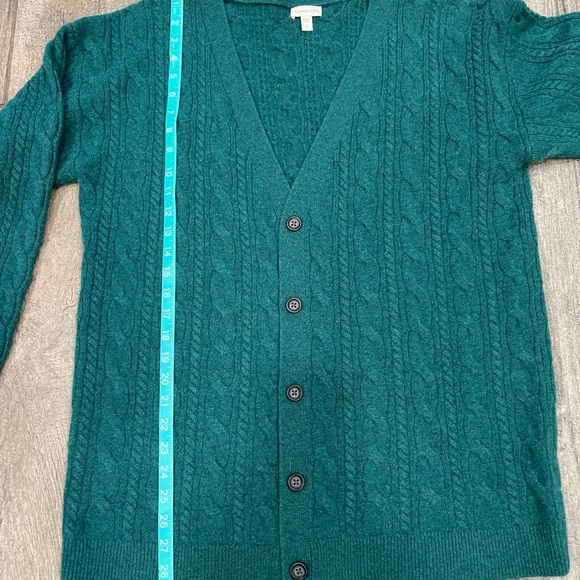 Cashmere. Garnet Hill Deep Teal Cardigan Sweater - Picture 7 of 7